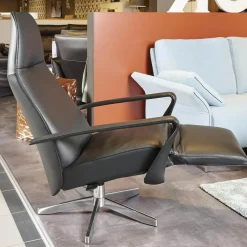 Relaxsessel Bolero Mini Leder Schwarz Gestell Silber