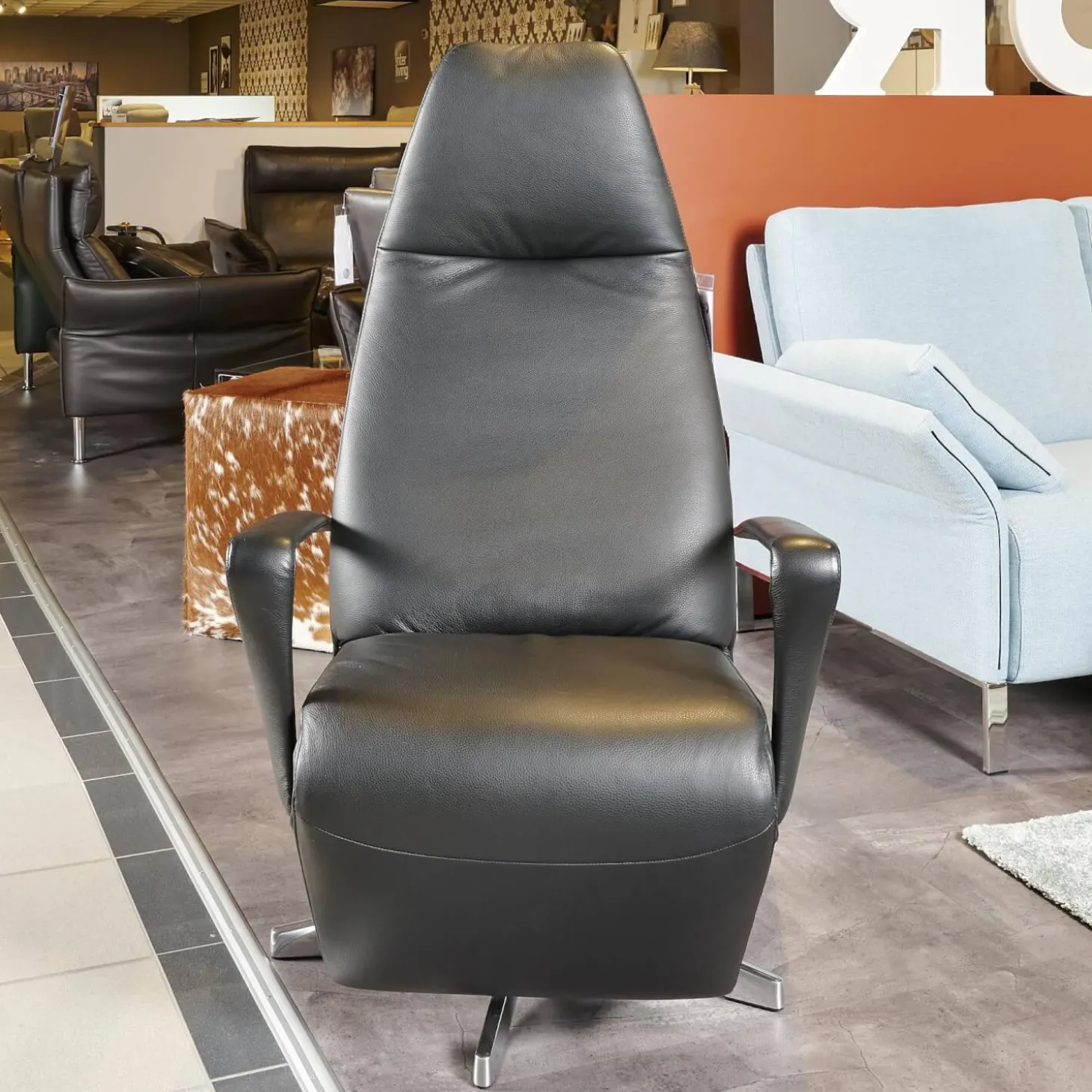 Relaxsessel Bolero Mini Leder Schwarz Gestell Silber