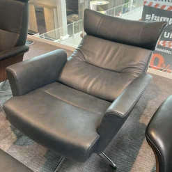 Relaxsessel Caro Leder Dunkelblau Gestell Aluminium Drehbar mit Hocker