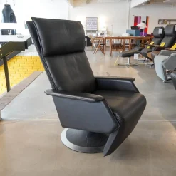 Relaxsessel Ceto Leder Schwarz Gestell Edelstahlring Und Schwarzes Leder Manuell Verstellbar