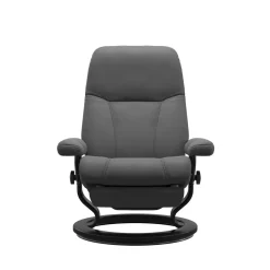 Relaxsessel Consul M Power Leder Batick 79 Grey Grau Base Classic Holz 05 Schwarz Gebeizt Motorisch Verstellbar Mit Leg And Back Funktion