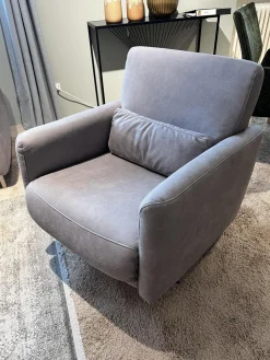 Relaxsessel Cornella Style Stoff Bulus FB32 Silber Grau Sternfuß Metall Chrom Glänzend Inklusive Kopfstütze