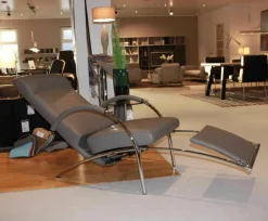 Relaxsessel Curve Leder Elefante Grau Gestell Stahlrundrohr Glänzend Verchromt