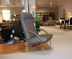 Relaxsessel Curve Leder Elefante Grau Gestell Stahlrundrohr Glänzend Verchromt