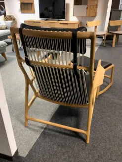 Relaxsessel Dedo Eiche Massiv Weiß Geölt Leder Dakar Schwarz mit Fußbank