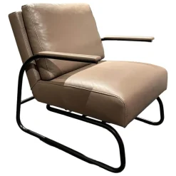 Relaxsessel Gabo Leder 91 Taupe Beige Gestell Schwarz mit Fußablage und Kopfstütze