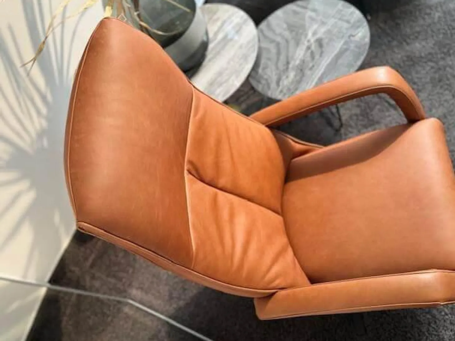 Relaxsessel Girona M Leder Rancho Cognac Braun Sternfuß Edelstahl Schwarz Mit Herz Waage Funktion