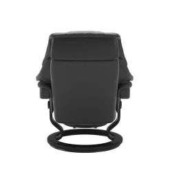 Relaxsessel Reno S Leder Cori Black Schwarz Base Classic Holz Schwarz Gebeizt Mit Hocker