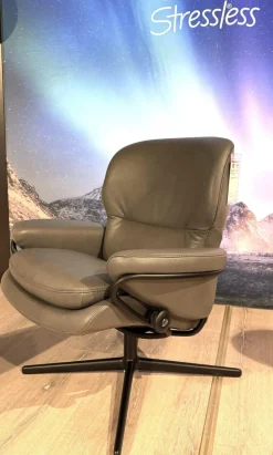 Relaxsessel Rome Leder Cori Grey Grau Untergestell Schwarz Matt Mit BalanceAdapt Funktion