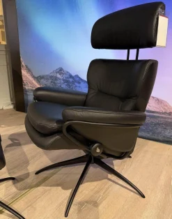 Relaxsessel Rome Leder Paloma Black Gestell Metall Schwarz Matt Mit Verstellbarer Kopfstütze Inklusive Hocker