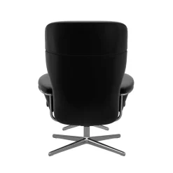 Relaxsessel Rome M Leder Paloma Black Schwarz Base Cross Chrom Glänzend Mit Verstellbarer Kopfstütze Inklusive Hocker