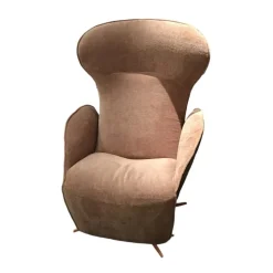 Relaxsessel Textilgewebe Mumble F2a C0013 Beige Schale Leder Nubuck Macchiato Braun Gestell Metall Beigerot Lackiert