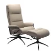 Relaxsessel Tokyo M Leder Paloma Mushroom Grau Beige Base Star Mattschwarz Mit Hoher Rückenlehne Inklusive Hocker