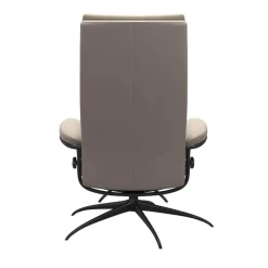 Relaxsessel Tokyo M Leder Paloma Mushroom Grau Beige Base Star Mattschwarz Mit Hoher Rückenlehne Inklusive Hocker