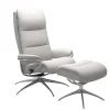 Relaxsessel Tokyo M Stoff Jasmin Light Gray Grau Base Star Aluminium Poliert Mit Hoher Rückenlehne Inklusive Hocker