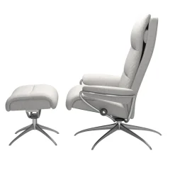 Relaxsessel Tokyo M Stoff Jasmin Light Gray Grau Base Star Aluminium Poliert Mit Hoher Rückenlehne Inklusive Hocker