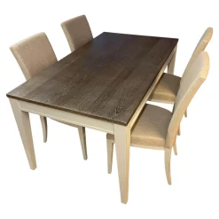 Romantica Esstisch Eiche Trüffel Gekalkt Mit Vier Stühlen Stoff Darwin Sand