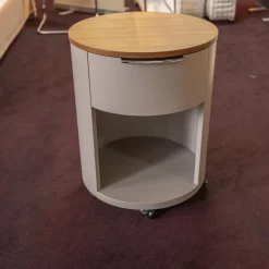 Rundkommode Conga Platte Nussbaum Furniert Korpus Basisfarbe Beige Grau Flachgriff 90 Chrom Glänzend Mit 5 Möbelrollen