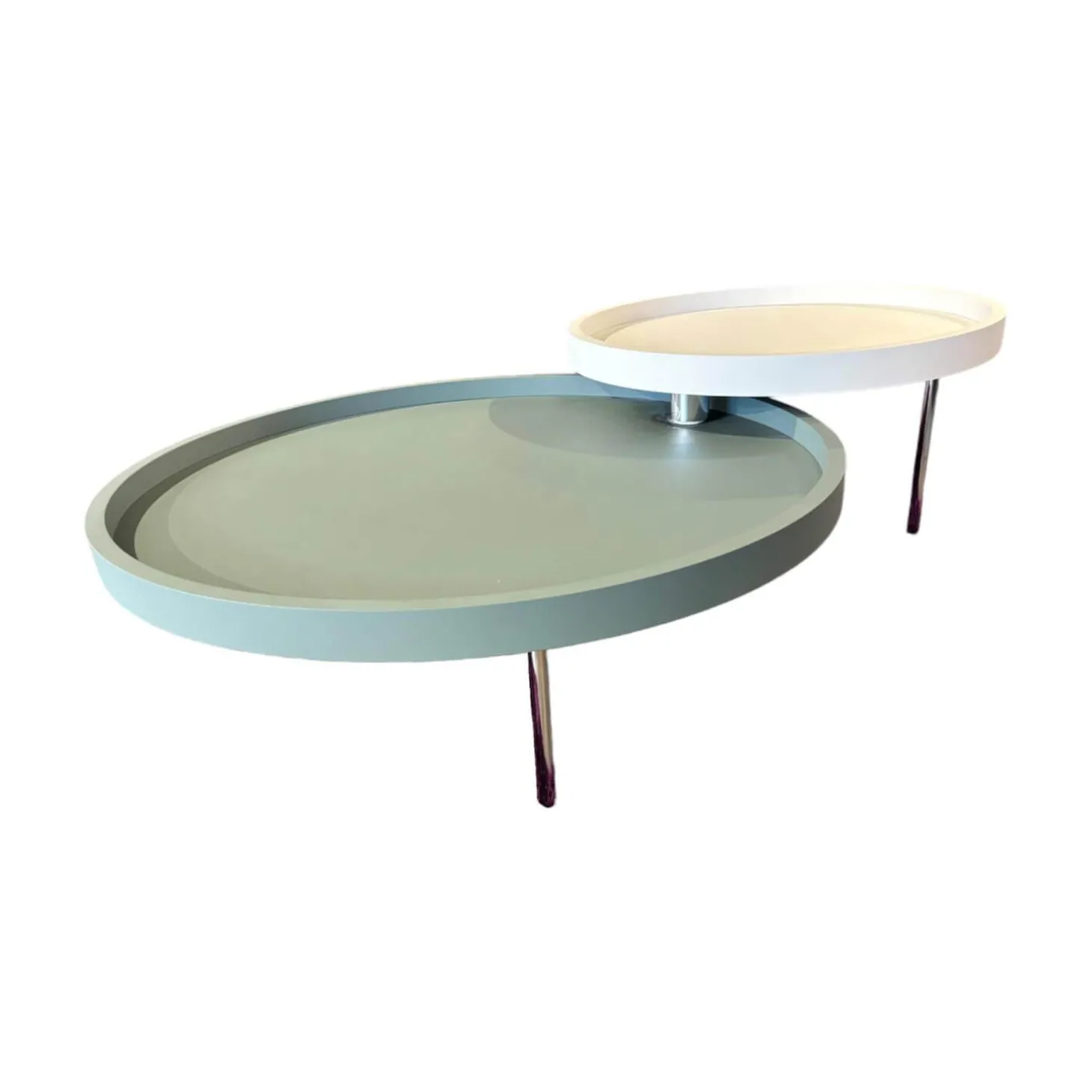 2-Satztisch H 630 Luna Platten MDF Softlack Graugrün Und Creme Füße Hochglanz Verchromt