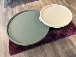 2-Satztisch H 630 Luna Platten MDF Softlack Graugrün Und Creme Füße Hochglanz Verchromt