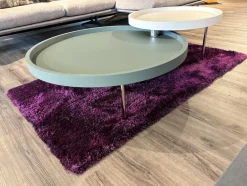 2-Satztisch H 630 Luna Platten MDF Softlack Graugrün Und Creme Füße Hochglanz Verchromt