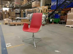 Schalensessel FK Leder Congress Rot Außenschale Weiß Lackiert Gestell Aluminium