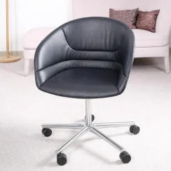 Schalensessel Kyo Leder Congress 251 Schwarz Außenschale Greige Matt