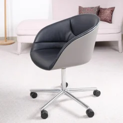 Schalensessel Kyo Leder Congress 251 Schwarz Außenschale Greige Matt