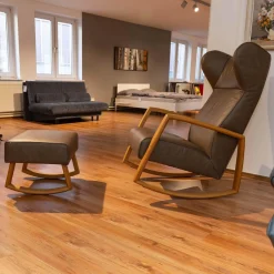 Schaukelsessel Dondolo Mit Hocker Leder Pisa 1224 Grigio Eiche Natur Geölt