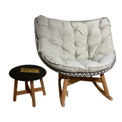 Schaukelstuhl Mbrace Stoff A 264 Cool Sage Grau Gestell Aluminium Füße Massivholz Teak Inklusive Beistelltisch