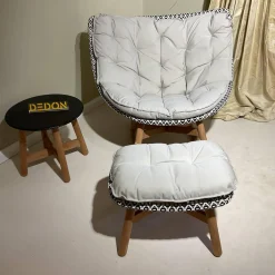 Schaukelstuhl Mbrace Stoff A 264 Cool Sage Grau Gestell Aluminium Füße Massivholz Teak Inklusive Beistelltisch