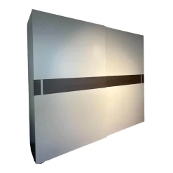 Schiebetürenschrank Athena Logica Lack 127 Hot Grau Griff Lack Absetzungen Melamin Holz MT RT Thermoeiche Innen Stoffoptik Perlmutt