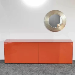 Schiebetüren-Sideboard Soma Lack Koralle Hochglanz Mit 2 Einlegeböde