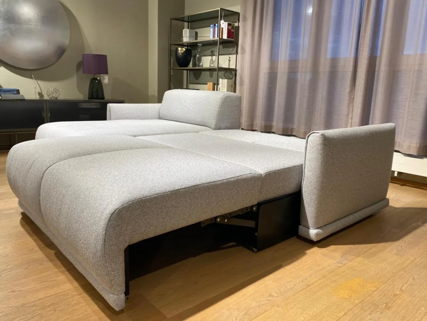 Schlafsofa Bente Stoff 092 Ecrue-Silber Grau mit Verstellfunktion