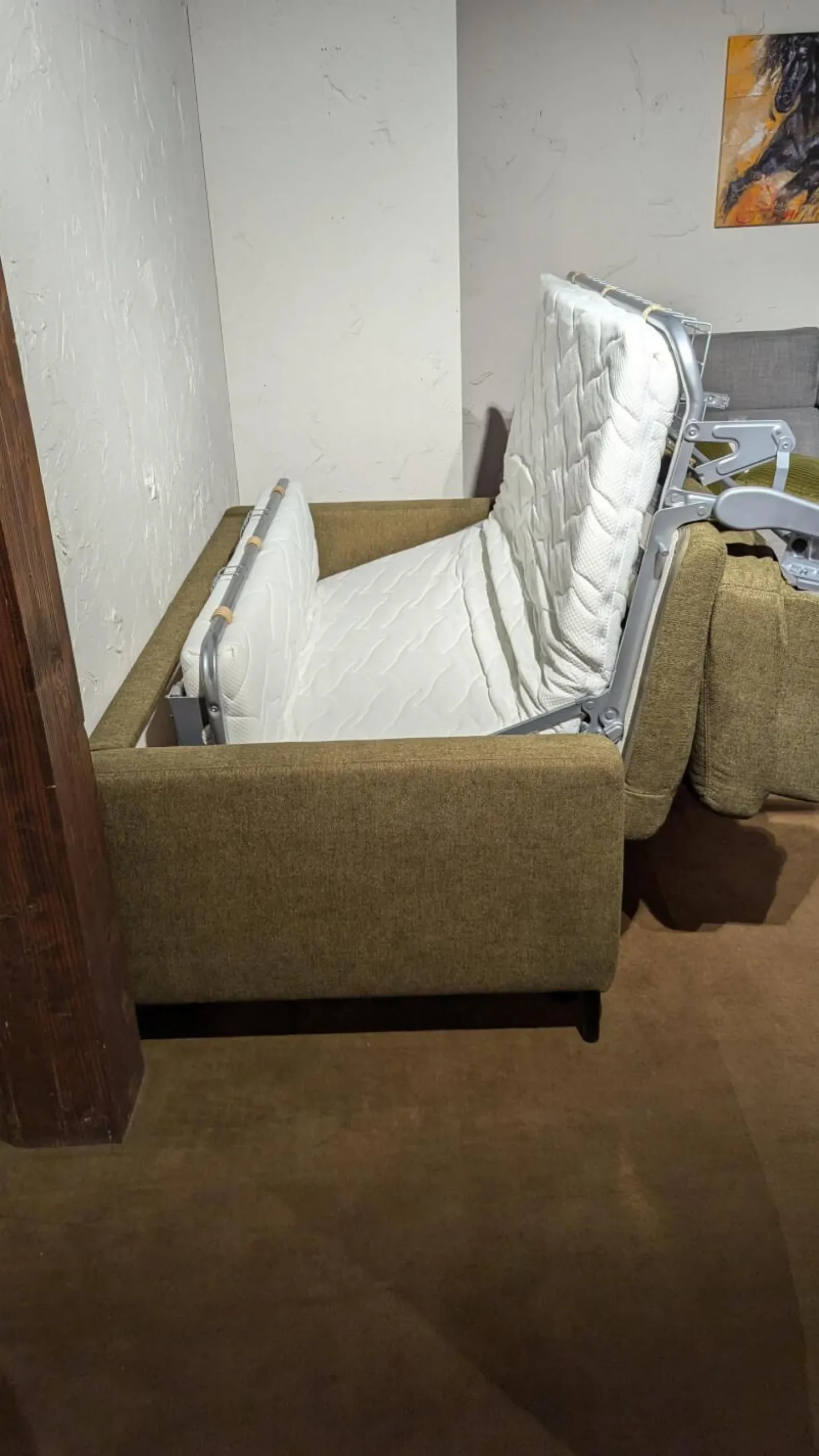 Schlafsofa Eve Stoff 2 6944 Grün Fuß Metall Schwarz Mit 2 Kissen Und Kaltschaummatratze