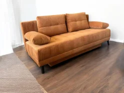 Schlafsofa Liam Stoff Cord Kupfer Braun Rot Füße Metall Schwarz Inklusive Bettkasten Und Kissen