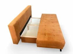 Schlafsofa Liam Stoff Cord Kupfer Braun Rot Füße Metall Schwarz Inklusive Bettkasten Und Kissen