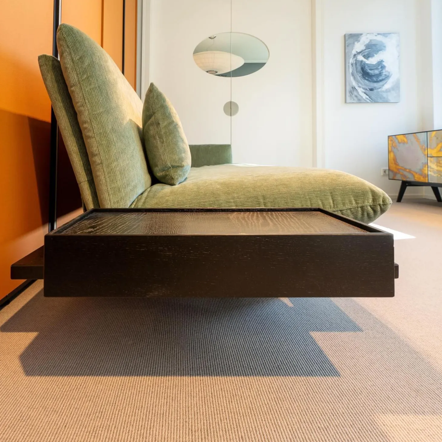 Schlafsofa Veda Stoff Pesaro Kat. D Schilf Cort Grün mit 2 Kissen