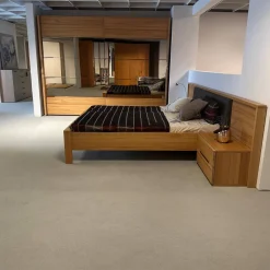 Schlafzimmer Acrea Bett Leder Braun Schwarz Und Strukturbuche Konsolen Mit Schubkästen