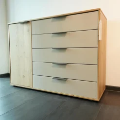 Schlafzimmer Modena Plus Eiche Bianco Glas Leder Champagner Inklusive LED Flexleuchten Bett Ohne Matratze Ohne Lattenrost