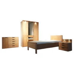 Schlafzimmer Modena Plus Erle Teilmassiv Mit LED Beleuchtung Bett Ohne Matratze Ohne Lattenrost