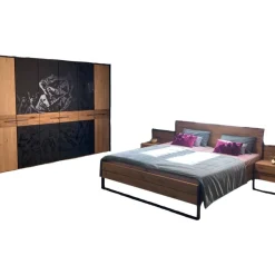 Schlafzimmer Tiana Eiche Spaltholz Metall Eisenglimmer Lackiert Anthrazit Mit Bett Nachtkommoden Und Kleiderschrank Ohne Matratze Ohne Lattenrost