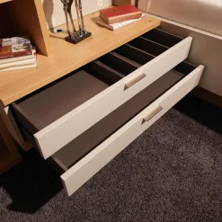 Schlafzimmer Venue S Lack Seidengrau Asteiche Bezug Leder Hermes Sand Beige Inklusive Beleuchtung Ohne Matratze Ohne Lattenrost