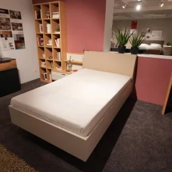 Schlafzimmer Venue S Lack Seidengrau Asteiche Bezug Leder Hermes Sand Beige Inklusive Beleuchtung Ohne Matratze Ohne Lattenrost