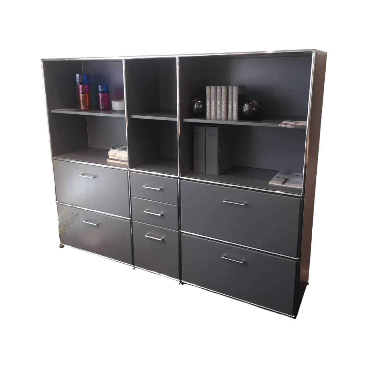 Schrank 4 Oh Lack Vulkangrau Gestell Stahl Mit Office Griff