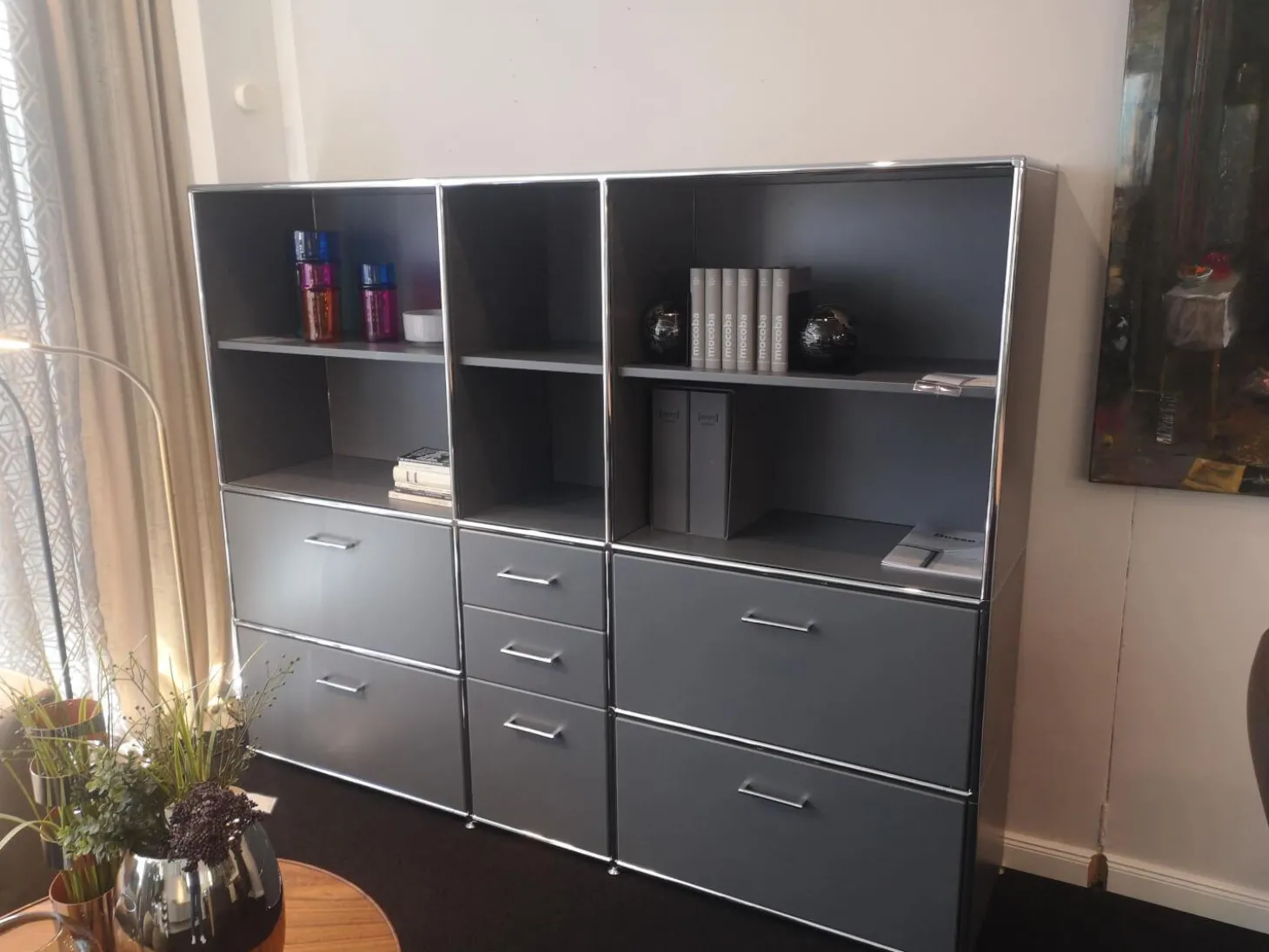 Schrank 4 Oh Lack Vulkangrau Gestell Stahl Mit Office Griff