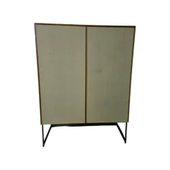 Schrank Alleskönner Korpus Knorrige Eiche Puro Geölt Front Betonoptik Grau Gestell Rohstahl Schwarz Lackiert