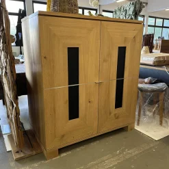 Schrank Artus Korpus Knorrige Eiche Puro Geölt Glas 9005 Schwarz Matt