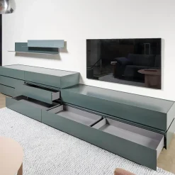 Schrank Sideboard Cube Bold Lack Bahia Mit Iilu Regalen Lack Bahia Und Lack Laguna Blau