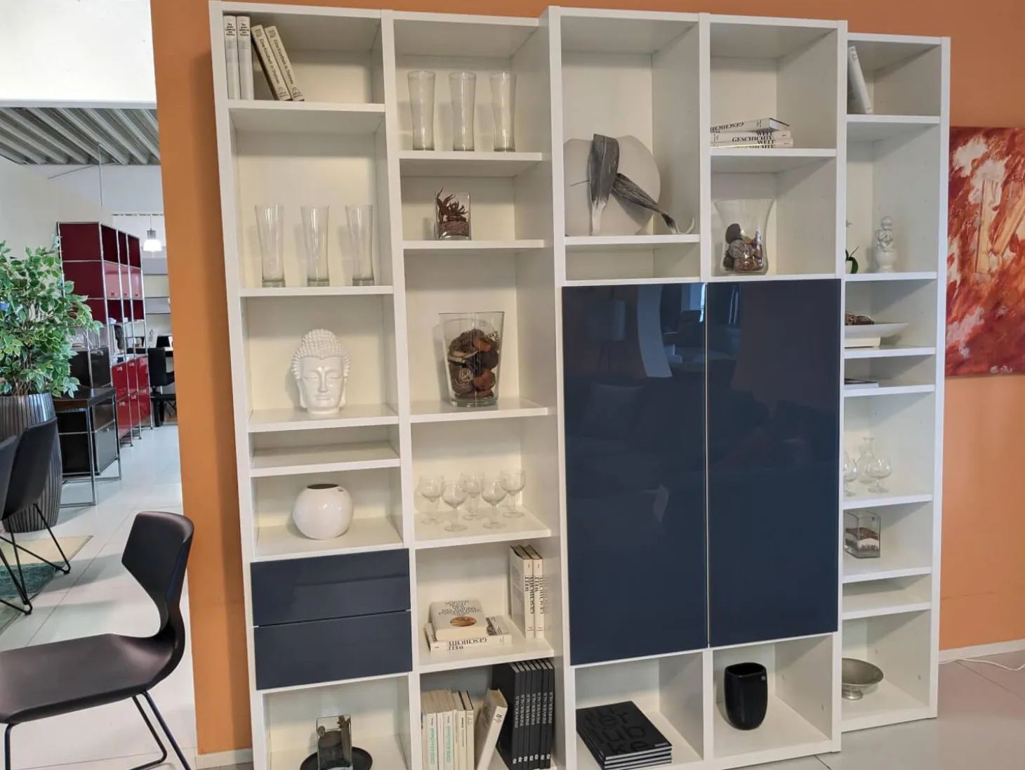 Schrank Studimo Klarglas Optiwhite Graphit Korpus Schneeweiß M03